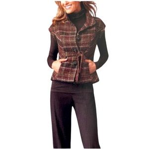 CAbi Brown & Red Plaid Wool-Blend Sleeveless Vest